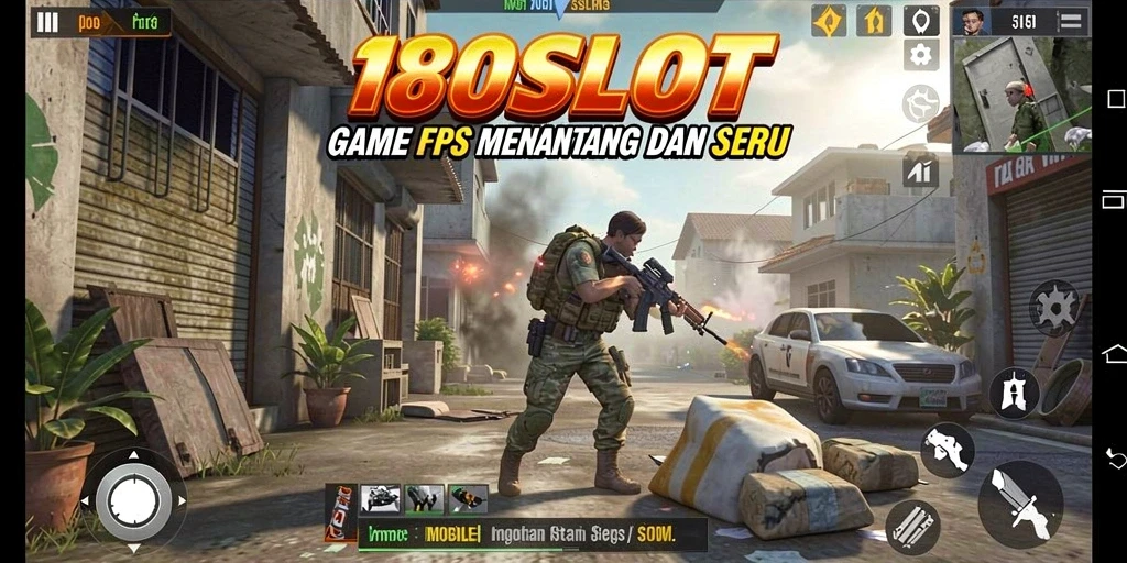 Tampilan gameplay menegangkan dari 180SLOT dalam aksi FPS.