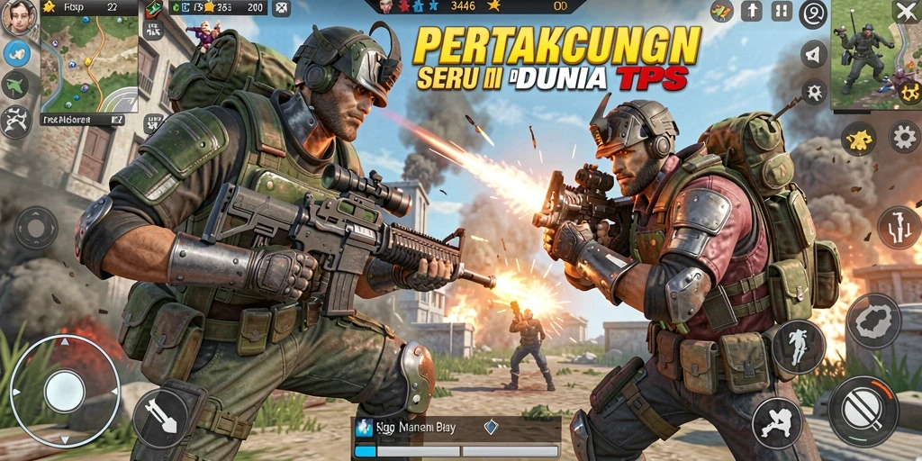 Tampilan gameplay seru dalam pertarungan TPS yang intens.