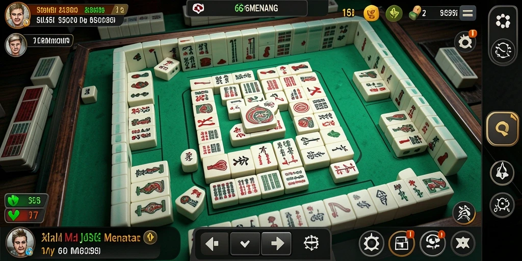 Tampilan gameplay seru dalam 66MENANG dengan ubin Mahjong yang berwarna-warni.