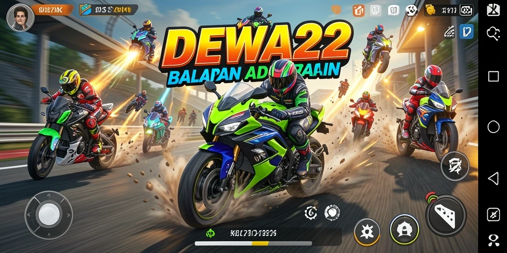 Screenshot menampilkan balapan motor yang mendebarkan di DEWA22.