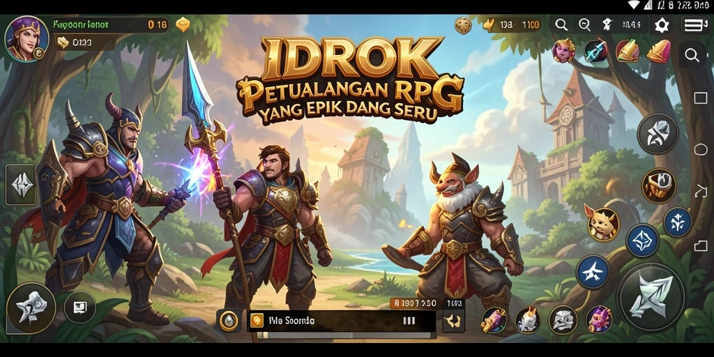 Tampilan utama gameplay IDROK dengan karakter dan pertarungan RPG yang menarik.