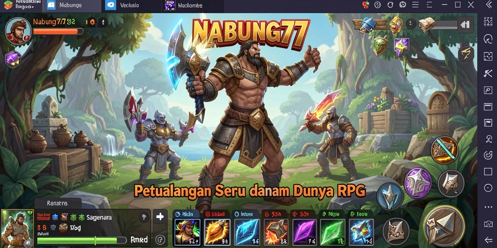 Tampilan gameplay NABUNG77 yang menampilkan pertarungan seru dalam dunia RPG.