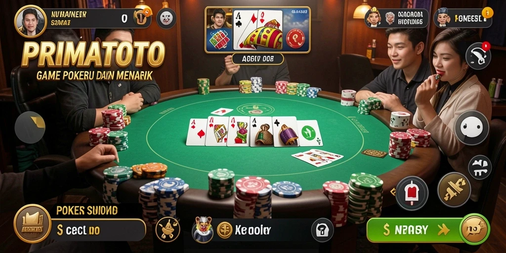 Tampilan gameplay menarik di PRIMATOTO dengan suasana Poker yang intens.