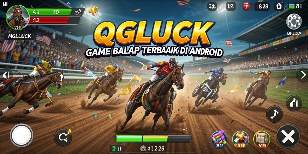 Screenshot QGLUCK menampilkan aksi balapan yang mendebarkan.