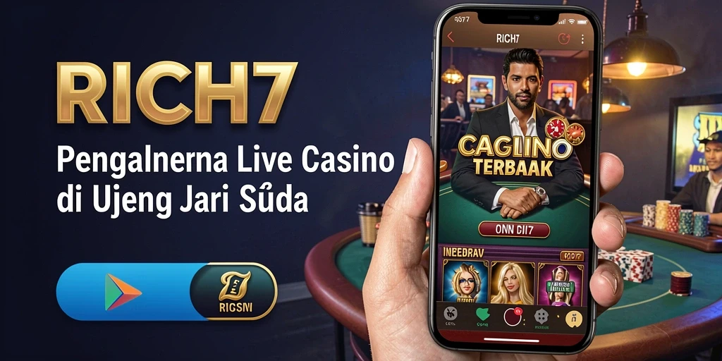 Screenshot RICH7 menampilkan dealer langsung dan meja permainan yang menegangkan.