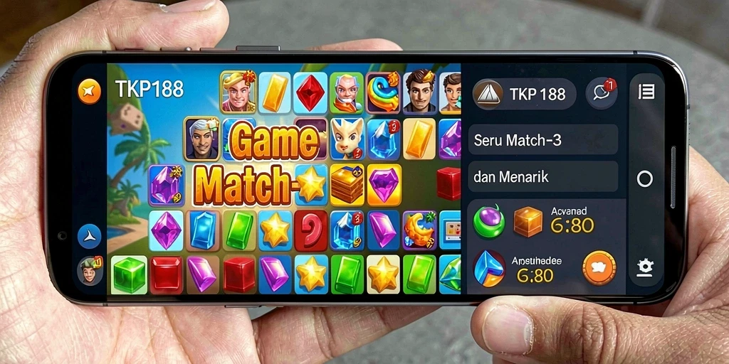 Tampilan vibrant gameplay Match-3 dari TKP188 yang penuh warna.
