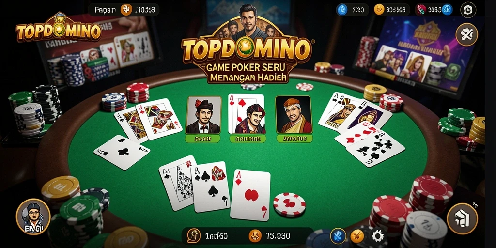 Tampilan gameplay Poker yang mendebarkan di TOPDOMINO.